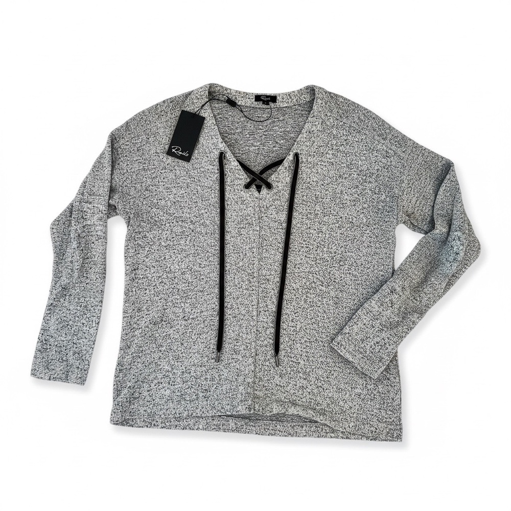 NWT Rails Heather Gray Top with Black Lace-Up Detail, edgy grunge 90s